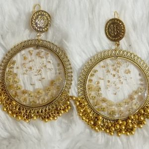 RisenArt Floral Resin Jhumki – Handcrafted Gold Statement Earrings